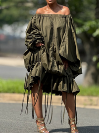 Beautiedoll Solid Off-Shoulder Ruched Dress