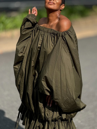 Beautiedoll Solid Off-Shoulder Ruched Dress