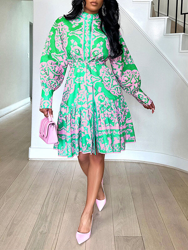 Beautiedoll Printed Tied Shirt Dress
