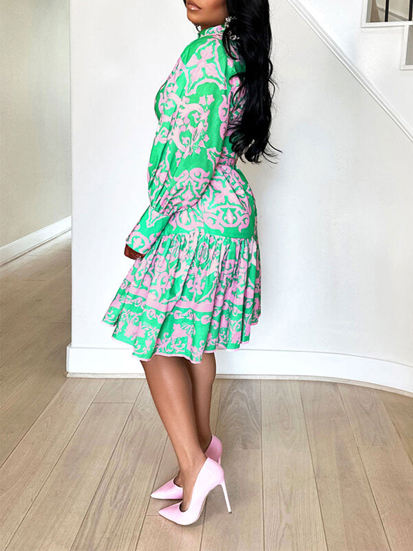 Beautiedoll Printed Tied Shirt Dress