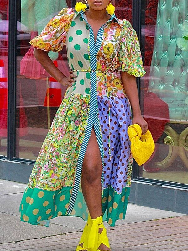 Printed Combo Shirt Dress