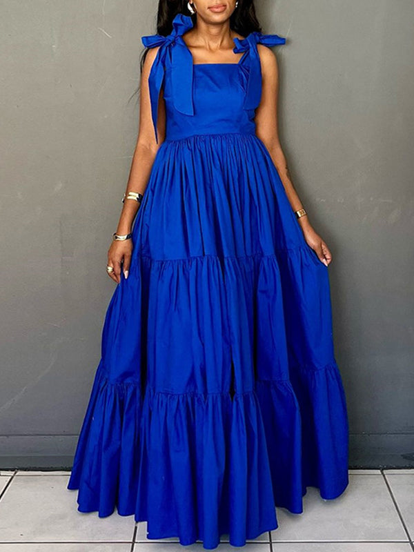 Beautiedoll Solid Tie-Shoulder Ruffle Dress