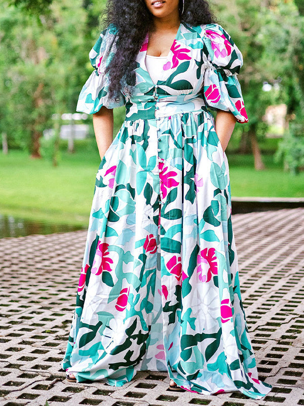 Beautiedoll Printed Button-Front Dress