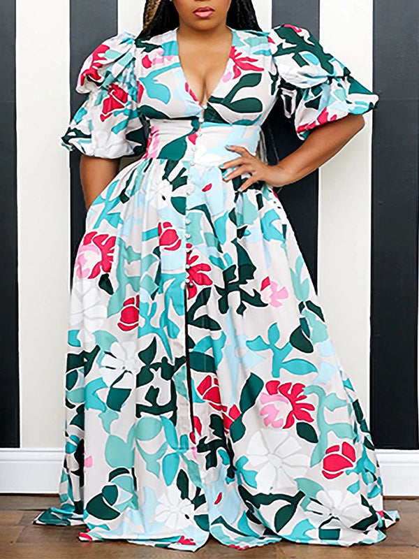 Beautiedoll Printed Button-Front Dress