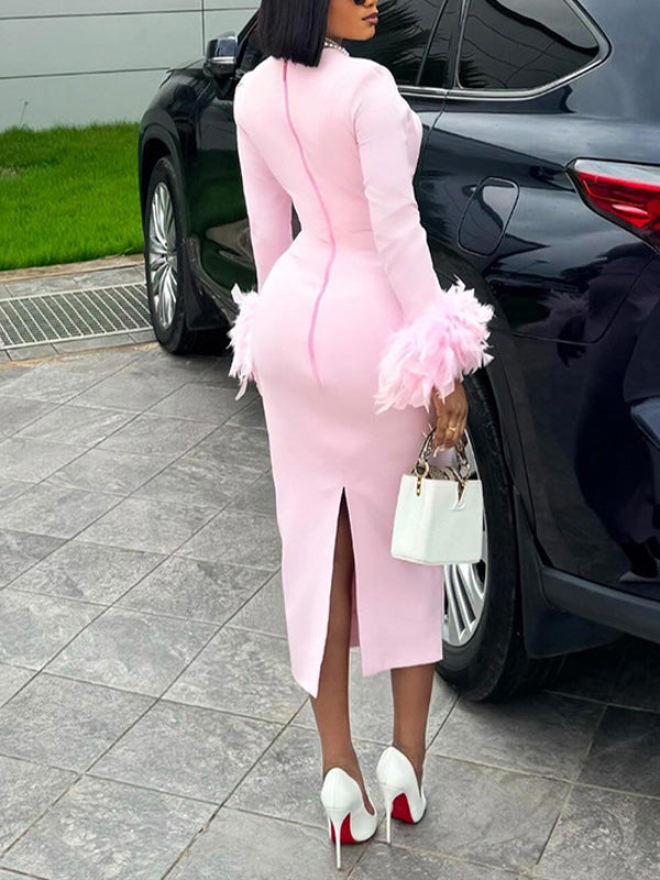 Beautiedoll Feather Combo Bodycon Dress