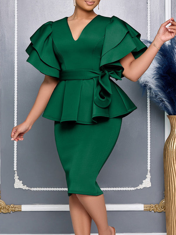 Beautiedoll Solid Ruffle Tied Dress