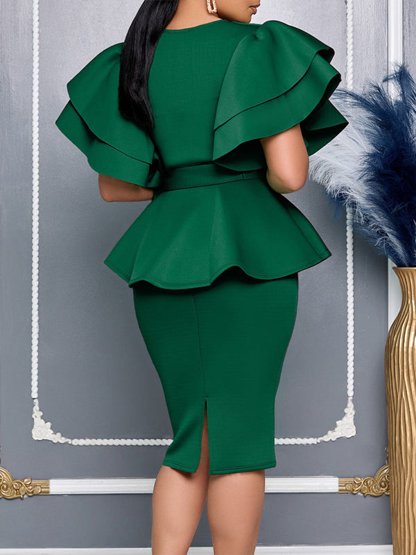 Beautiedoll Solid Ruffle Tied Dress