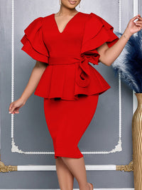 Beautiedoll Solid Ruffle Tied Dress