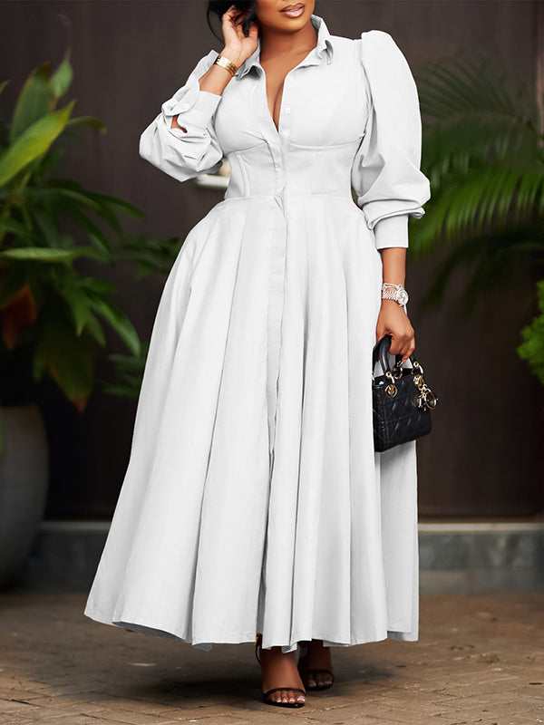 Solid Button-Front Shirt Dress