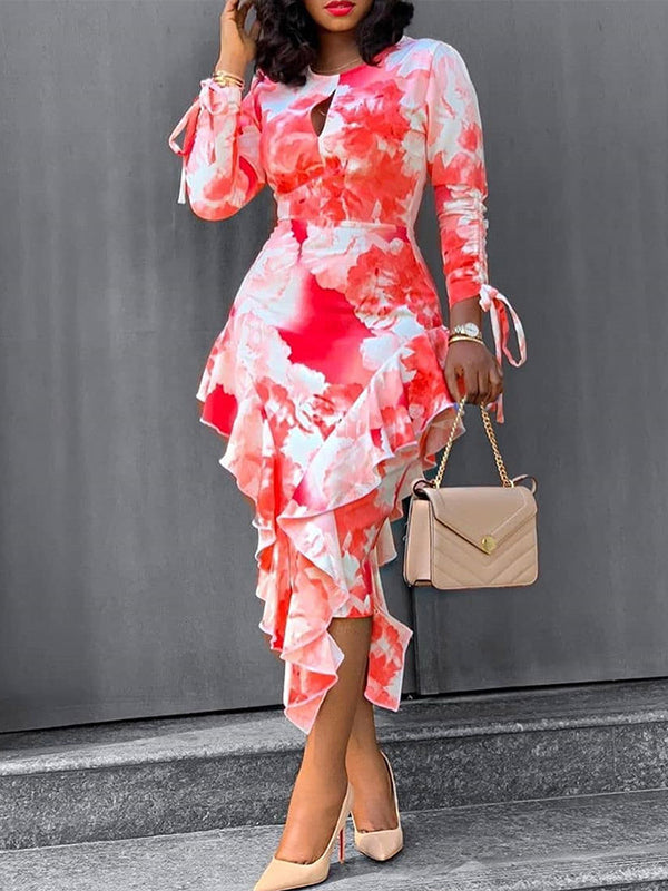 Beautiedoll Printed Ruffle Bodycon Dress