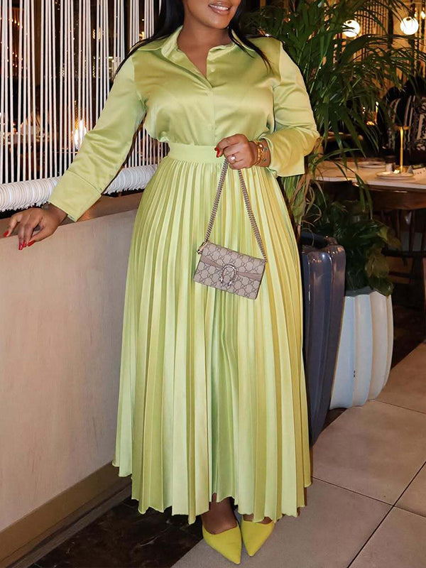 Beautiedoll Solid Shirt & Pleated Skirt Set