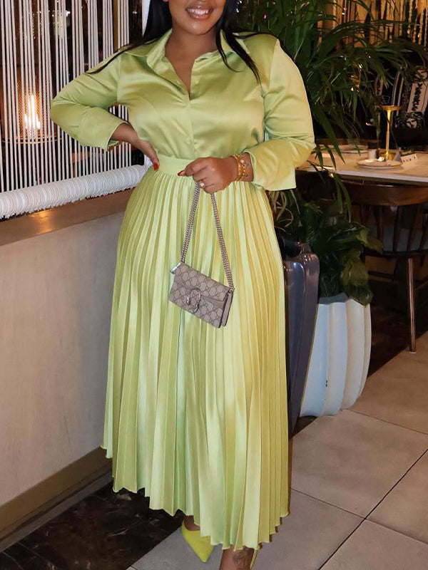 Beautiedoll Solid Shirt & Pleated Skirt Set
