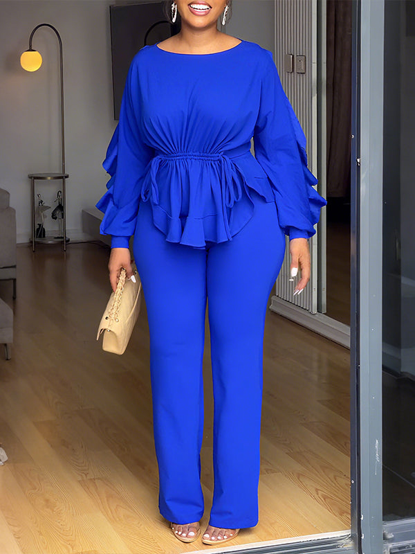 Drawstring Ruffle Top & Pants Set