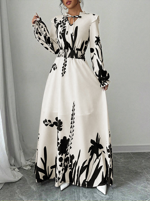 Printed Tied-Neck Maxi Dress