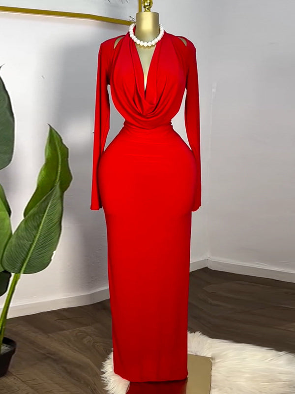 Solid Cowl-Neck Maxi Dress