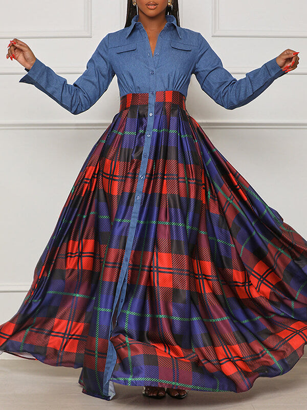 Beautiedoll Plaid Combo Shirt Dress