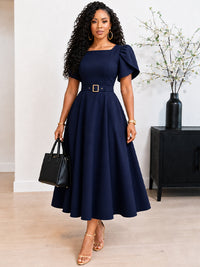 Puff-Sleeve Belted Dress