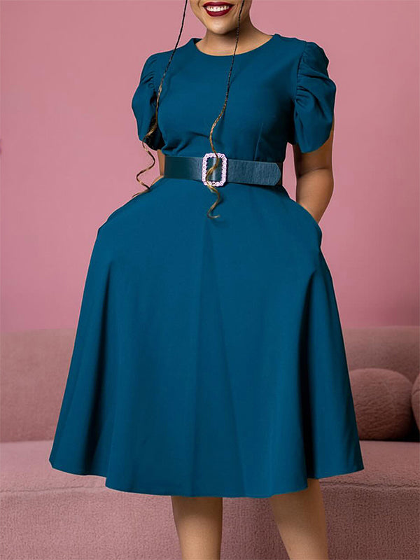 Beautiedoll Solid Belted Midi Dress