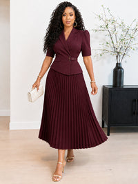 Pleated Belted Blazer Dress