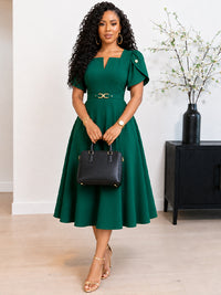 Belted V-Neck Midi Dress