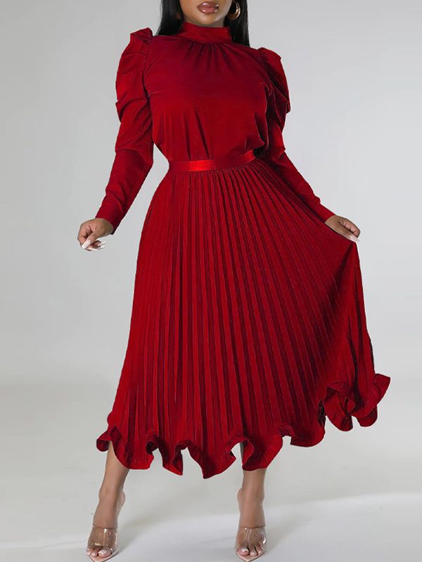 Beautiedoll Puff-Sleeve Top & Pleated Skirt Set