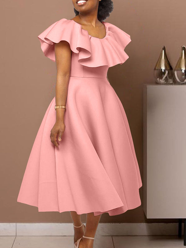 Beautiedoll Solid Flounce Dress