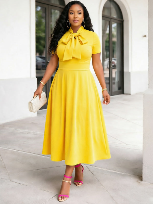 Solid Tied-Neck Midi Dress