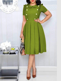 Beautiedoll Button-Front Frilled Pleated Dress