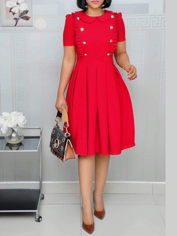 Beautiedoll Button-Front Frilled Pleated Dress
