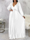 V-Neck Tied Pleated Dress