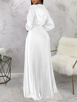 V-Neck Tied Pleated Dress