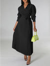 Solid Pleated Shirt Dress