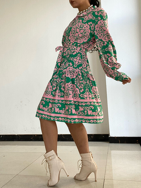 Beautiedoll Printed Tied Shirt Dress