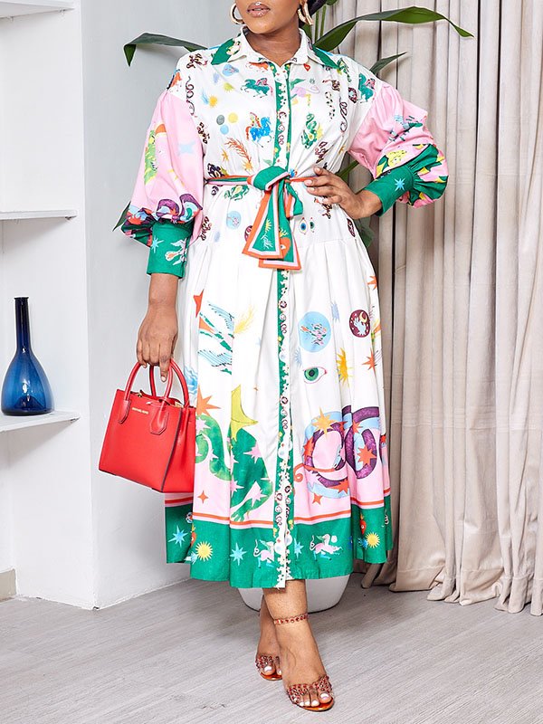 Beautiedoll Printed Tied Shirt Dress