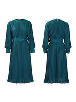 Solid Belted Pleated Dress