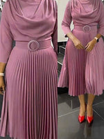 Beautiedoll Solid Belted Pleated Dress