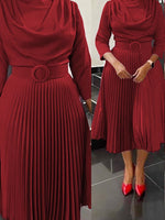Beautiedoll Solid Belted Pleated Dress