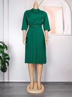 Beautiedoll Solid Belted Pleated Dress