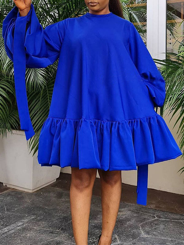 Beautiedoll Solid Puff-Sleeve Ruffle Dress