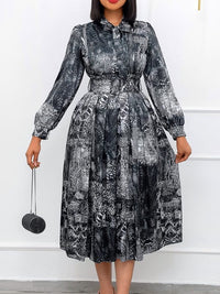 Beautiedoll Printed Tied-Neck Belted Dress