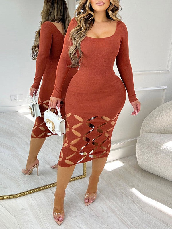 Beautiedoll Solid Cutout Bodycon Dress