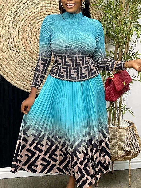 Beautiedoll Printed Top & Pleated Skirt Set