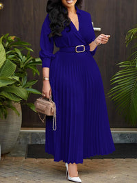 Beautiedoll Solid Belted Pleated Dress