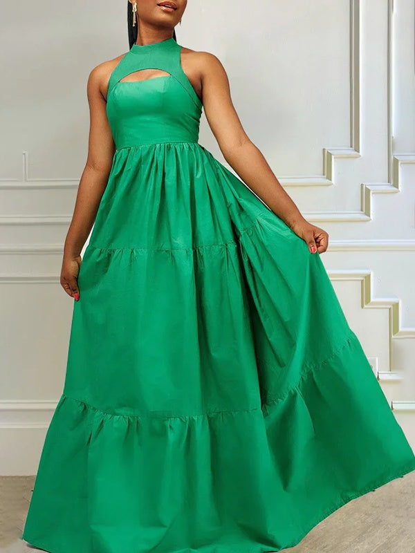 Beautiedoll Solid Sleeveless Ruffle Dress