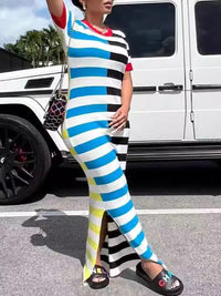 Beautiedoll Stripe Side-Slit Dress