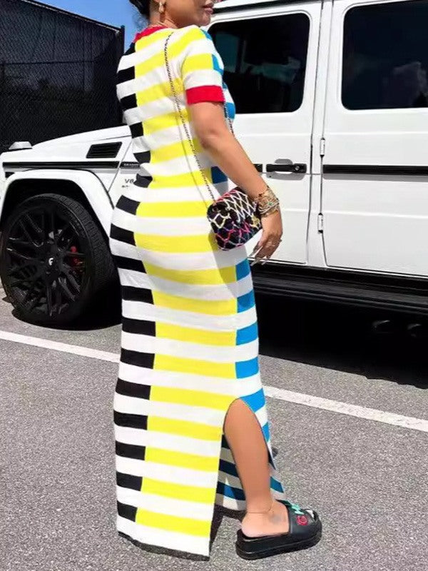 Beautiedoll Stripe Side-Slit Dress