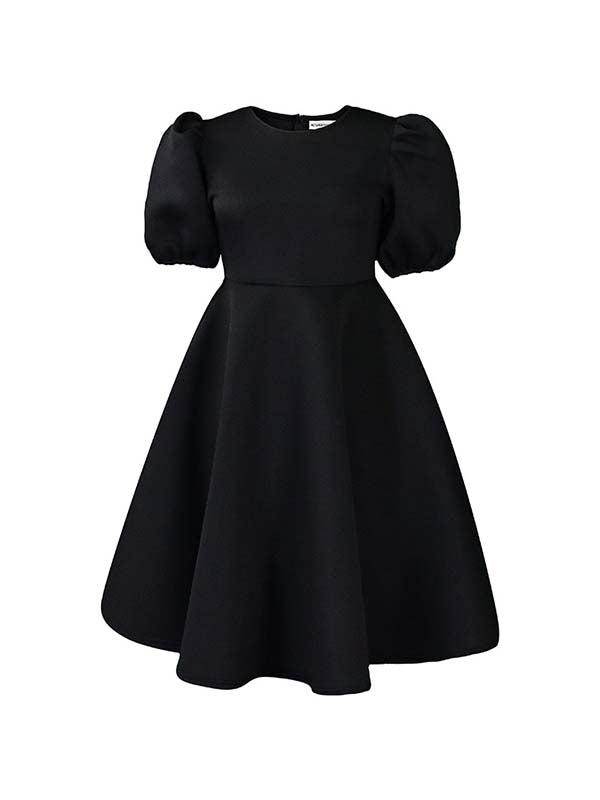 Beautiedoll Solid Puff-Sleeve Dress