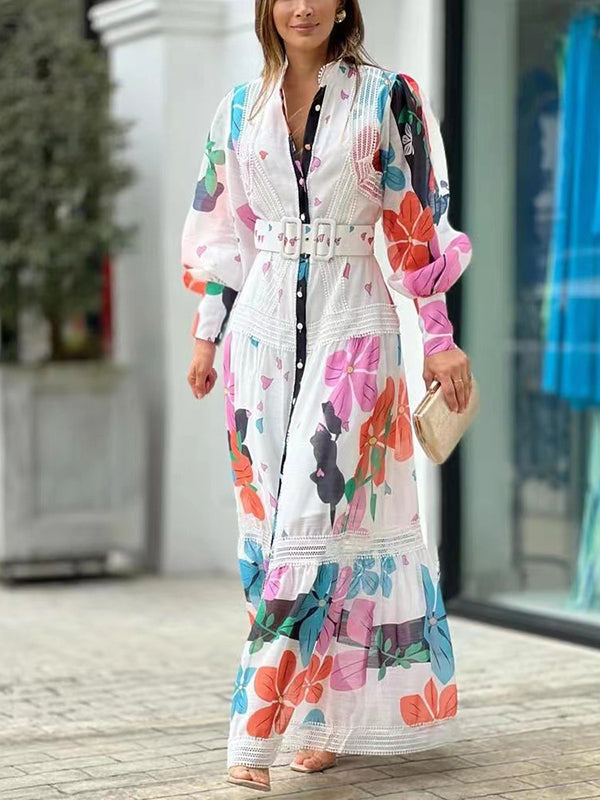 Beautiedoll Printed Belted Shirt Dress