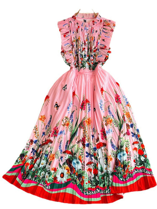 Beautiedoll Printed Frilled Pleated Dress