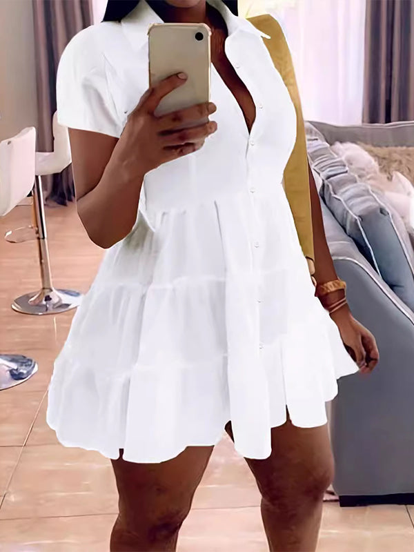 Beautiedoll Short-Sleeve Ruffle Shirt Dress